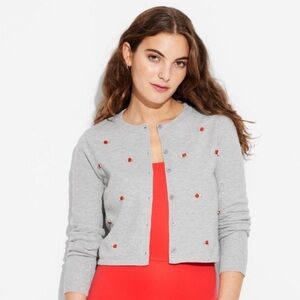 Wild Fable Women's Lightweight Cardigan Sweater with red roses size small